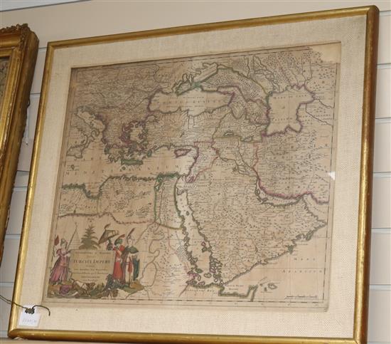 Theodorus Dankerum, coloured engraving, Map of the Turcici Imperii, 50 x 58cm
